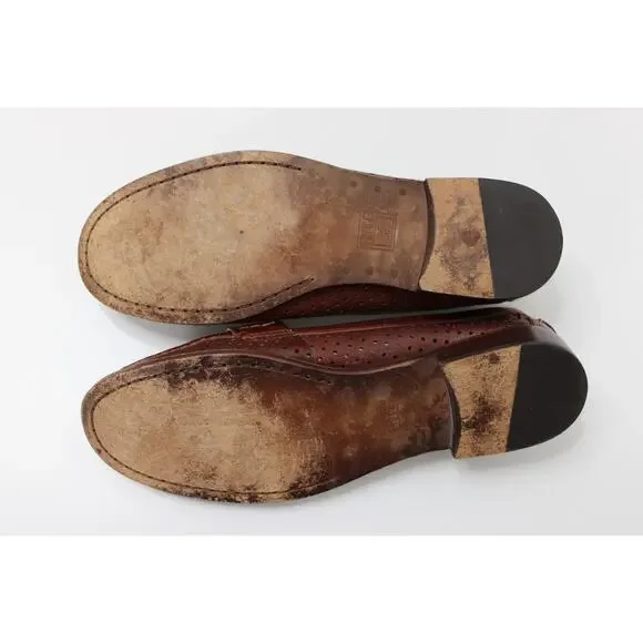 Women’s Frye Penny Loafers Dalia Brown Leather Perforated Shoes Flat Preppy 8 M - Picture 11 of 12